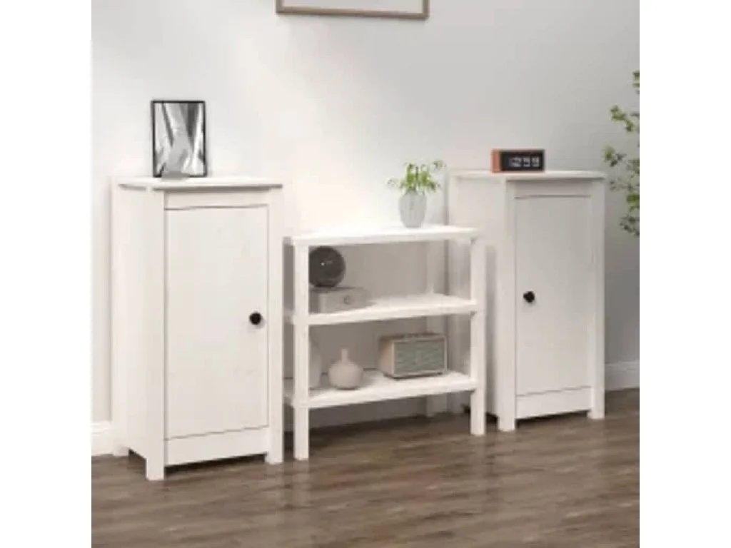 Sideboards 2 Stk. Weiß 39x35x80 cm Massivholz Kiefer