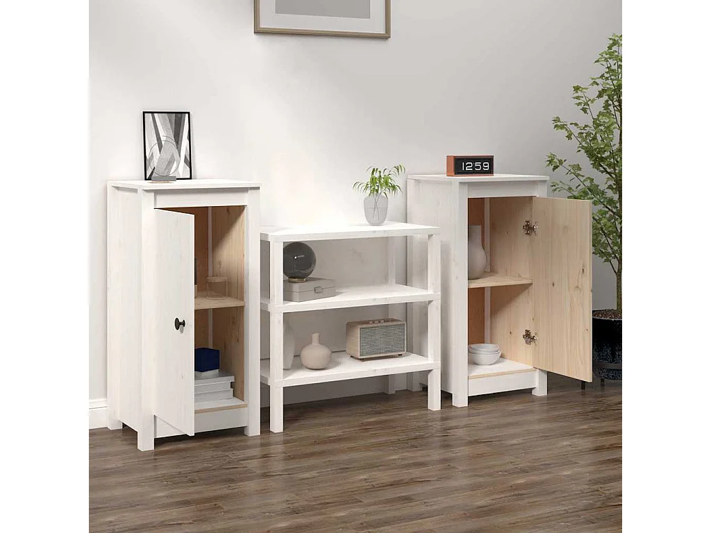 Buffets 2 pcs blanc 39x35x80 cm bois massif de pin