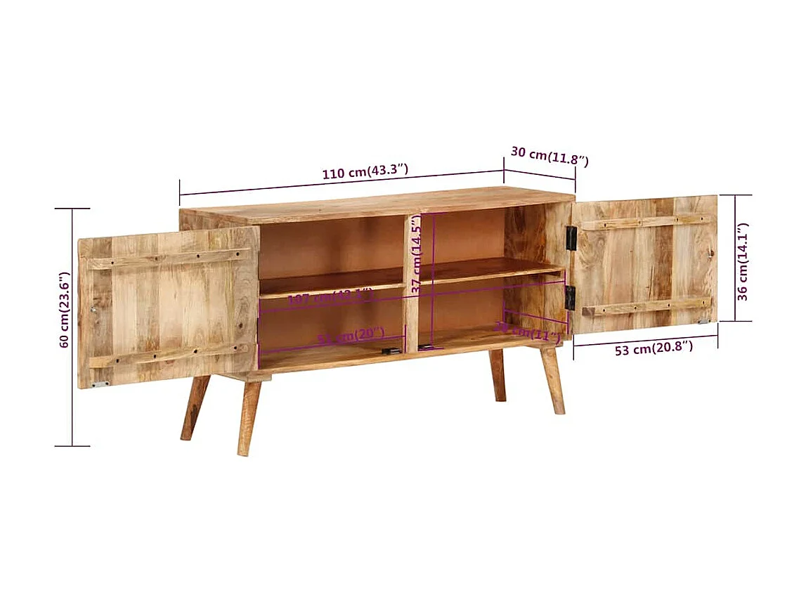 Dressoir 110x30x60 cm massief mangohout