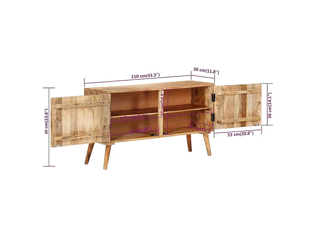Sideboard Mango Massivholz 110x30x60 cm