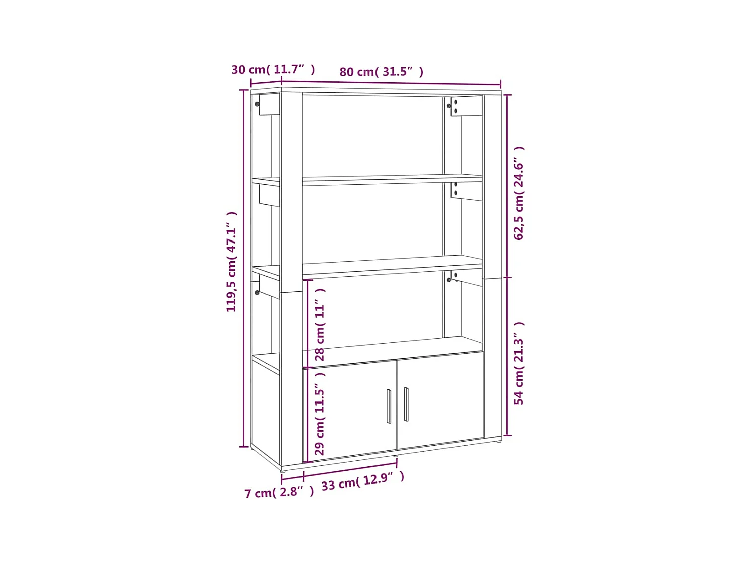 Sideboard Sonoma-Eiche 80x30x119,5 cm Holzwerkstoff