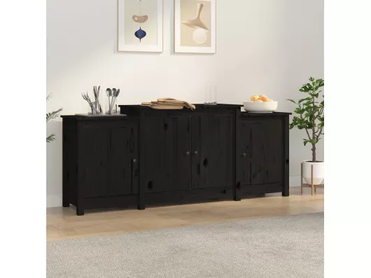 Kauf Unique Sideboard Schwarz 164x37x68 cm Massivholz Kiefer