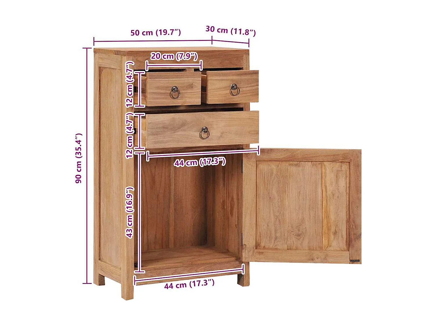 Buffet 50x30x90 cm bois de teck massif