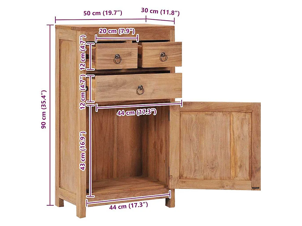 Aparador de madera maciza de teca 50x30x90 cm