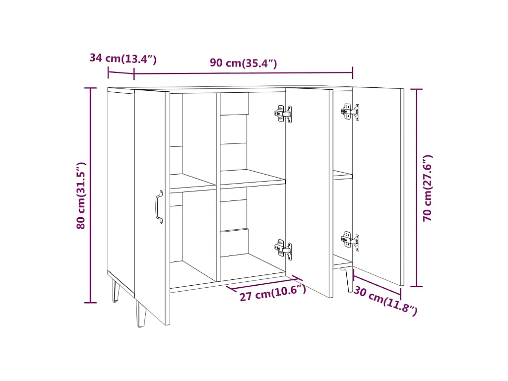 Dressoir 90x34x80 cm bewerkt hout sonoma eikenkleurig