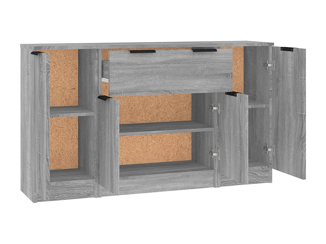 Buffets 3 pcs Sonoma gris Bois d'ingénierie
