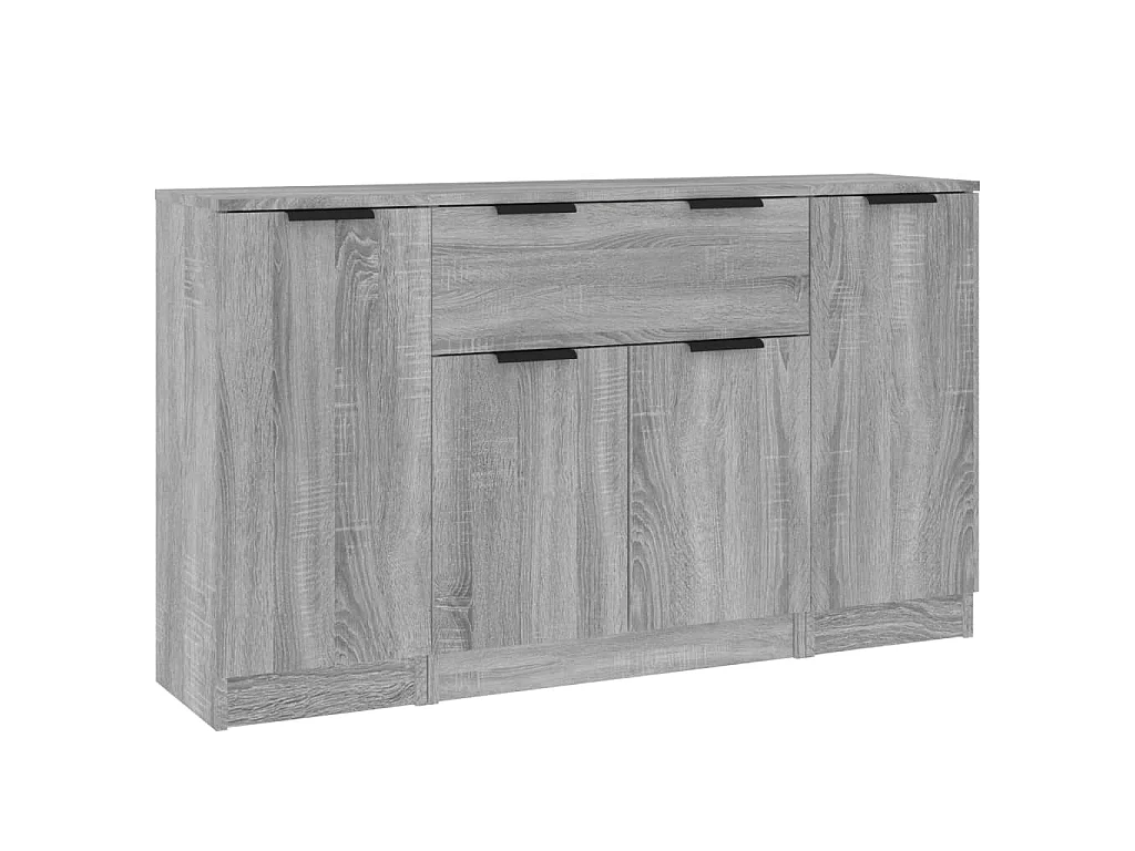 Aparadores 3 piezas madera contrachapada gris Sonoma