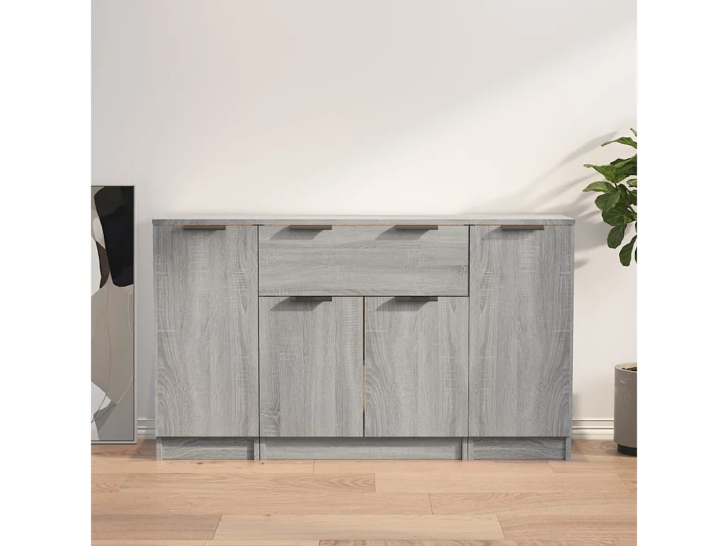 Aparadores 3 piezas madera contrachapada gris Sonoma