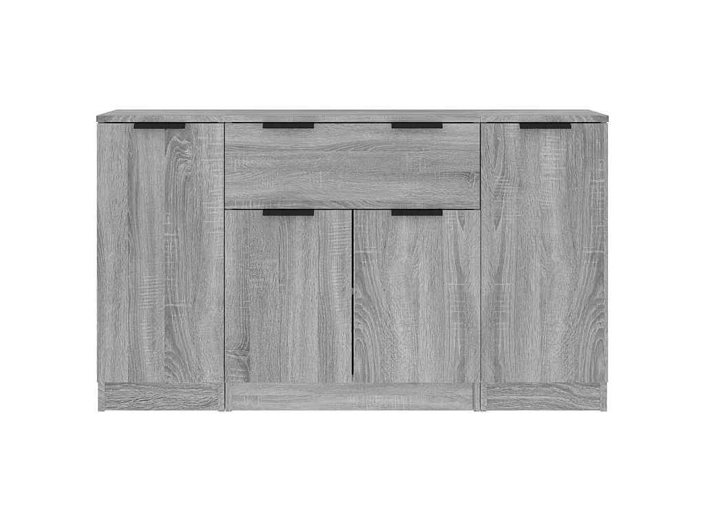 Aparadores 3 piezas madera contrachapada gris Sonoma