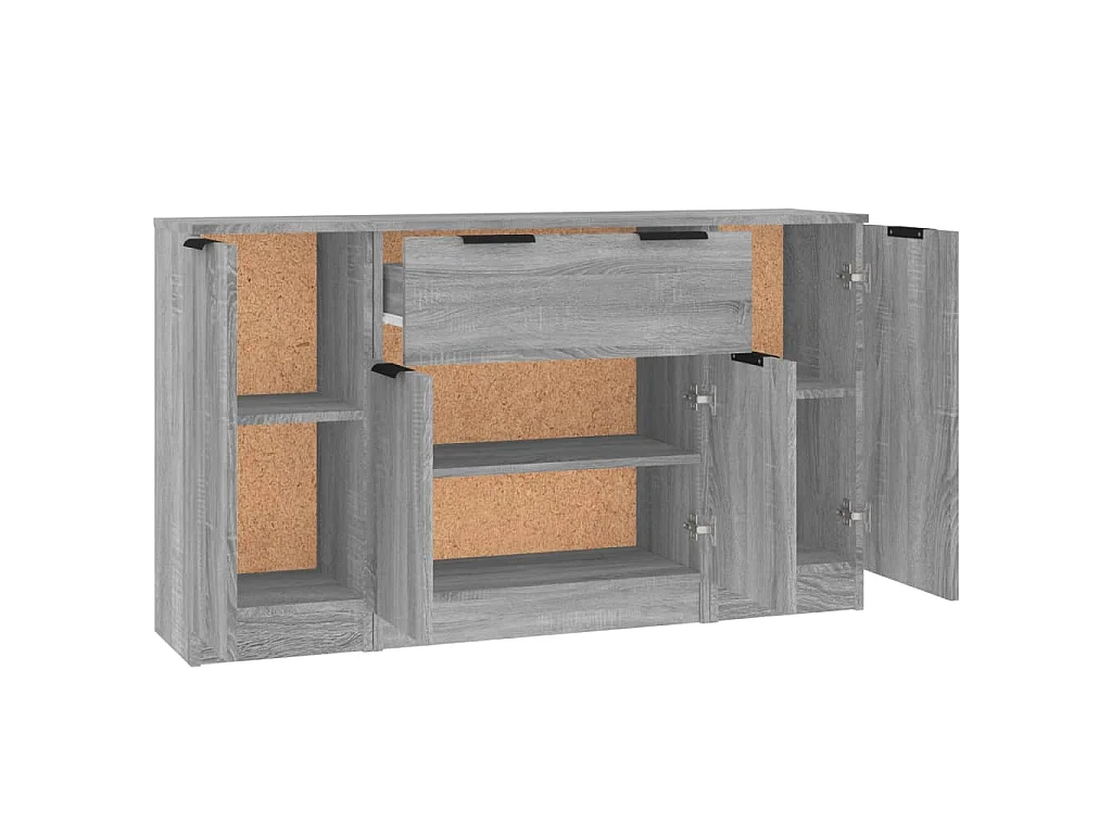 Aparadores 3 piezas madera contrachapada gris Sonoma