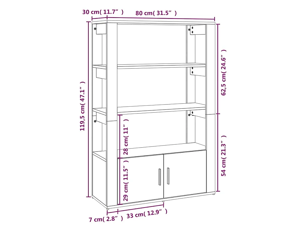 Dressoir 80x30x119,5 cm bewerkt hout grijs sonoma eikenkleurig