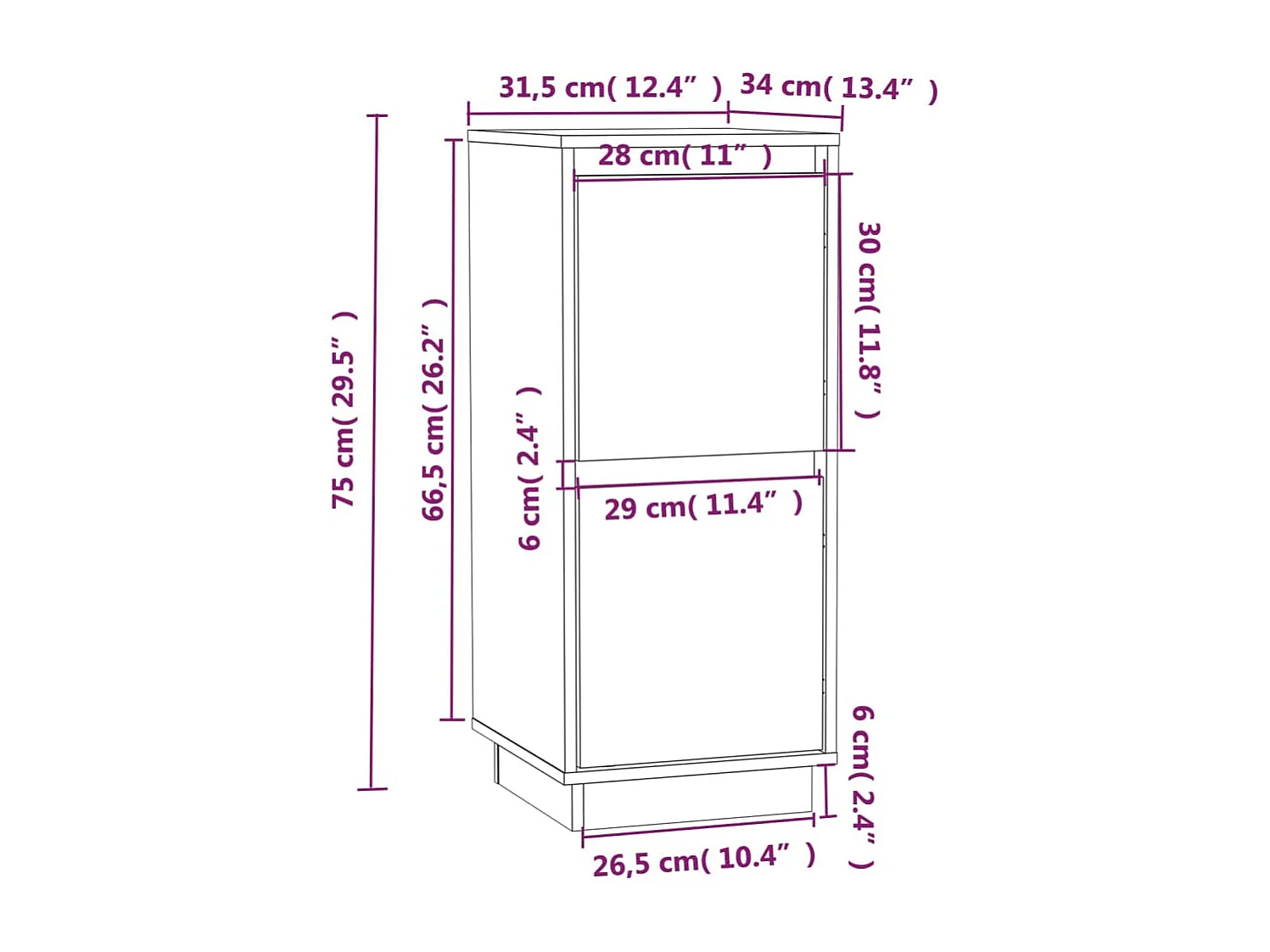 Buffet Blanc 31,5x34x75 cm Bois massif de pin