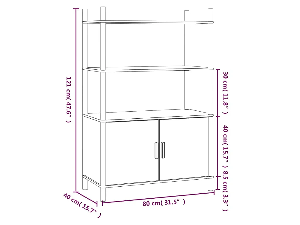 Buffet haut Noir 80x40x121 cm Bois d'ingénierie
