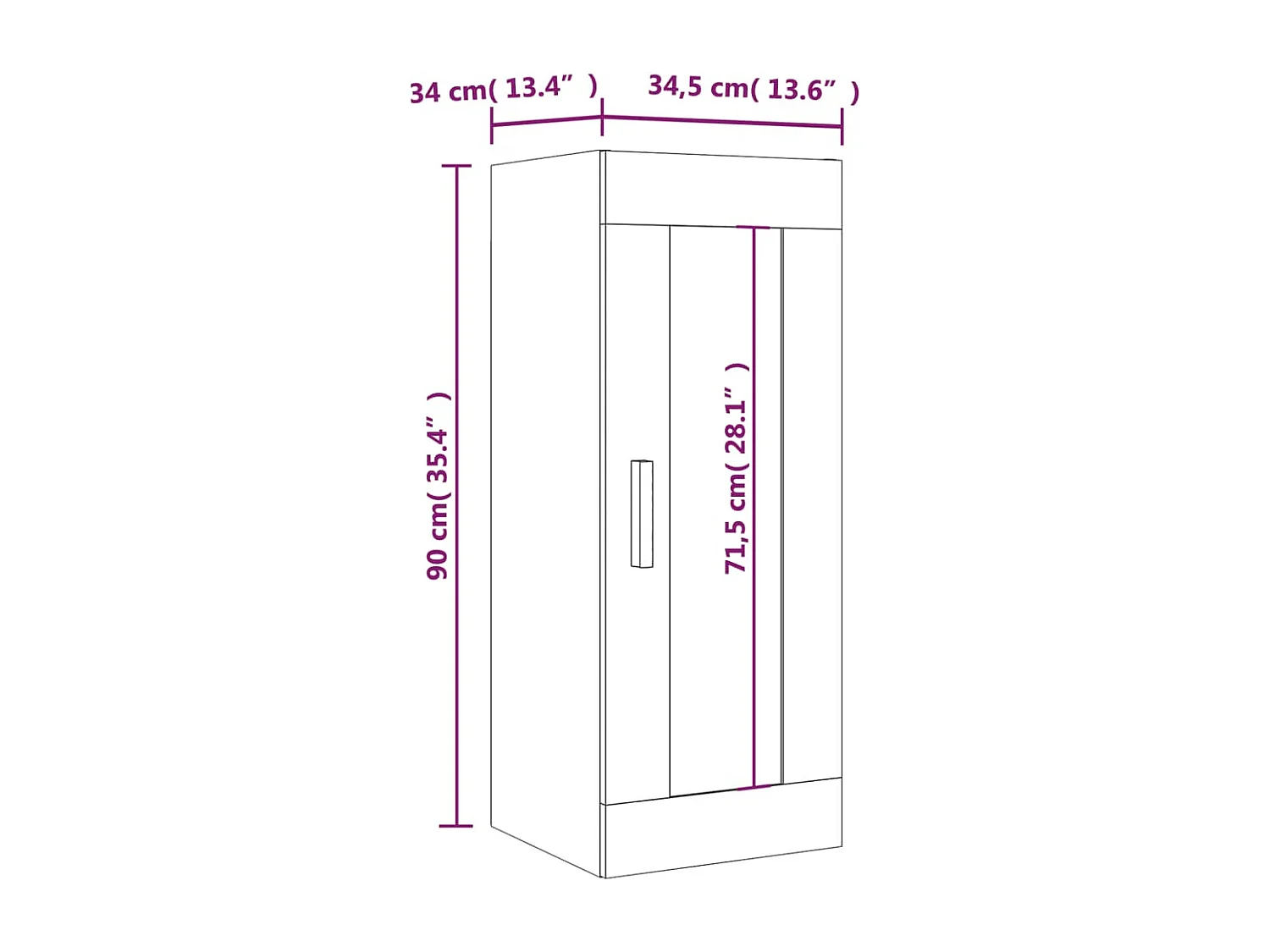 Wandkast 34,5x34x90 cm grijs sonoma eikenkleurig