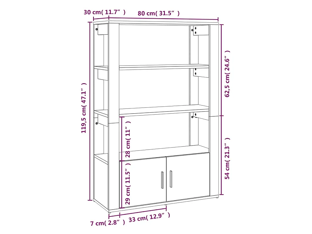 Credenza Bianca 80x30x119,5 cm in Legno Multistrato