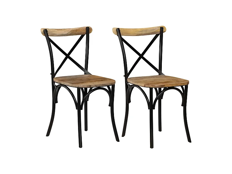 Kreuzstühle 2 Stk. Schwarz Massivholz Mango