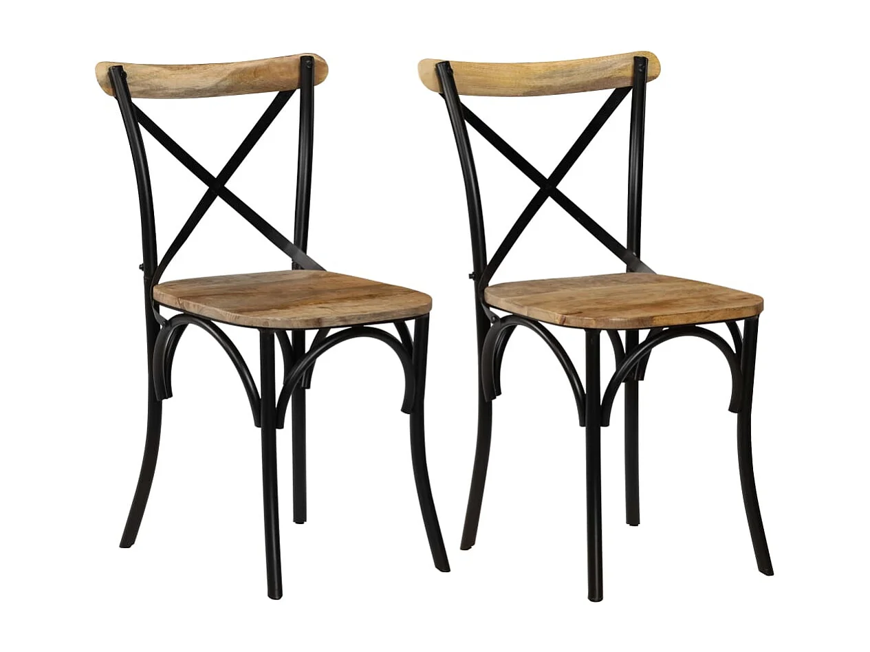 Kreuzstühle 2 Stk. Schwarz Massivholz Mango