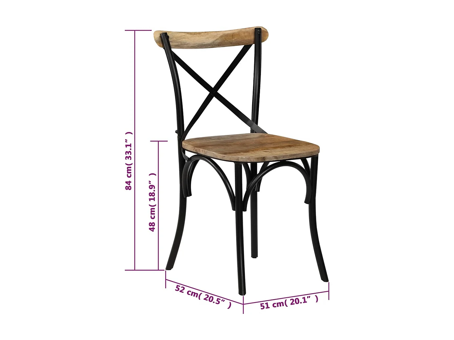 Kreuzstühle 2 Stk. Schwarz Massivholz Mango