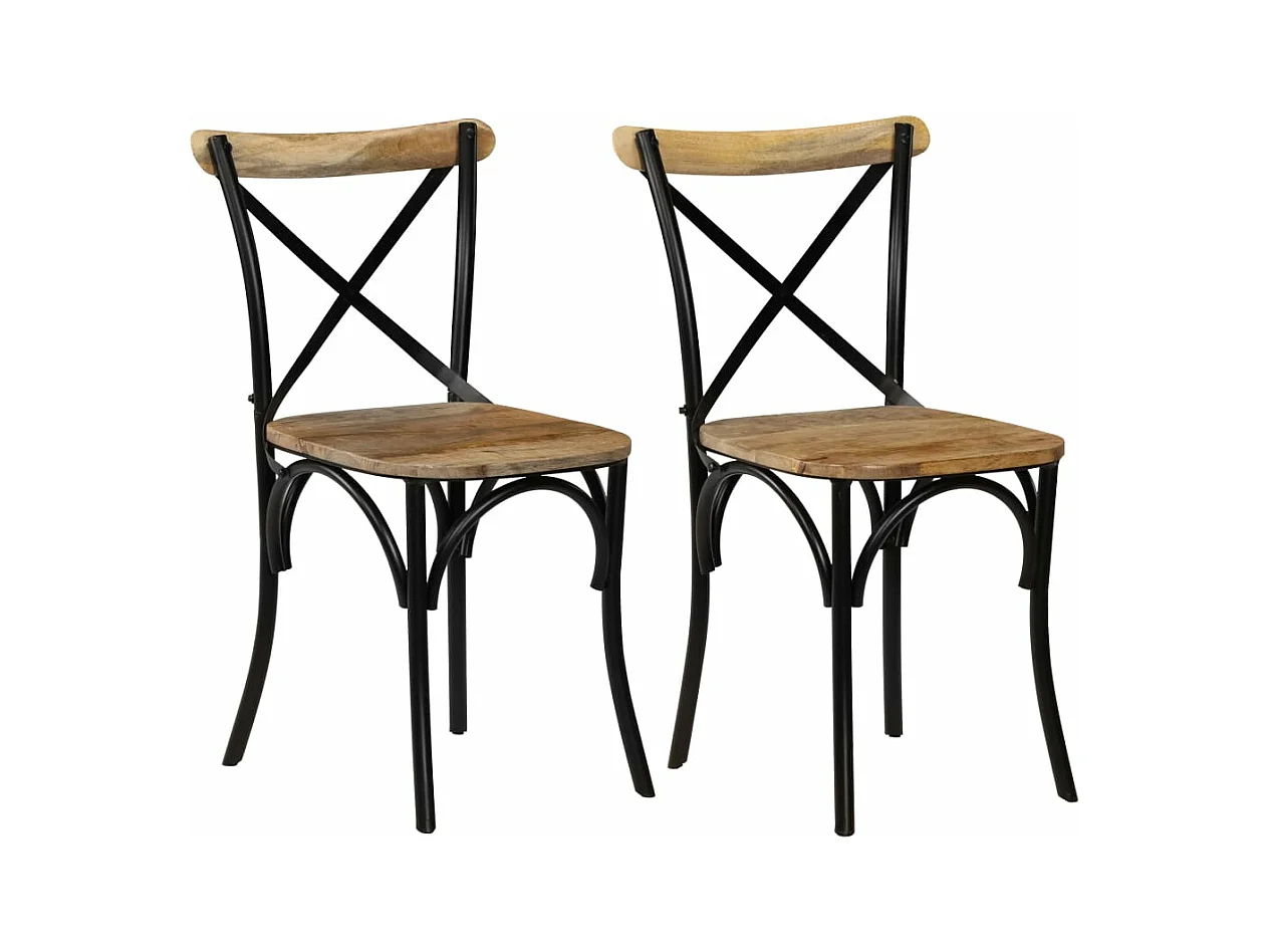 Chaises à dossier croisé lot de 2 noir bois de manguier solide