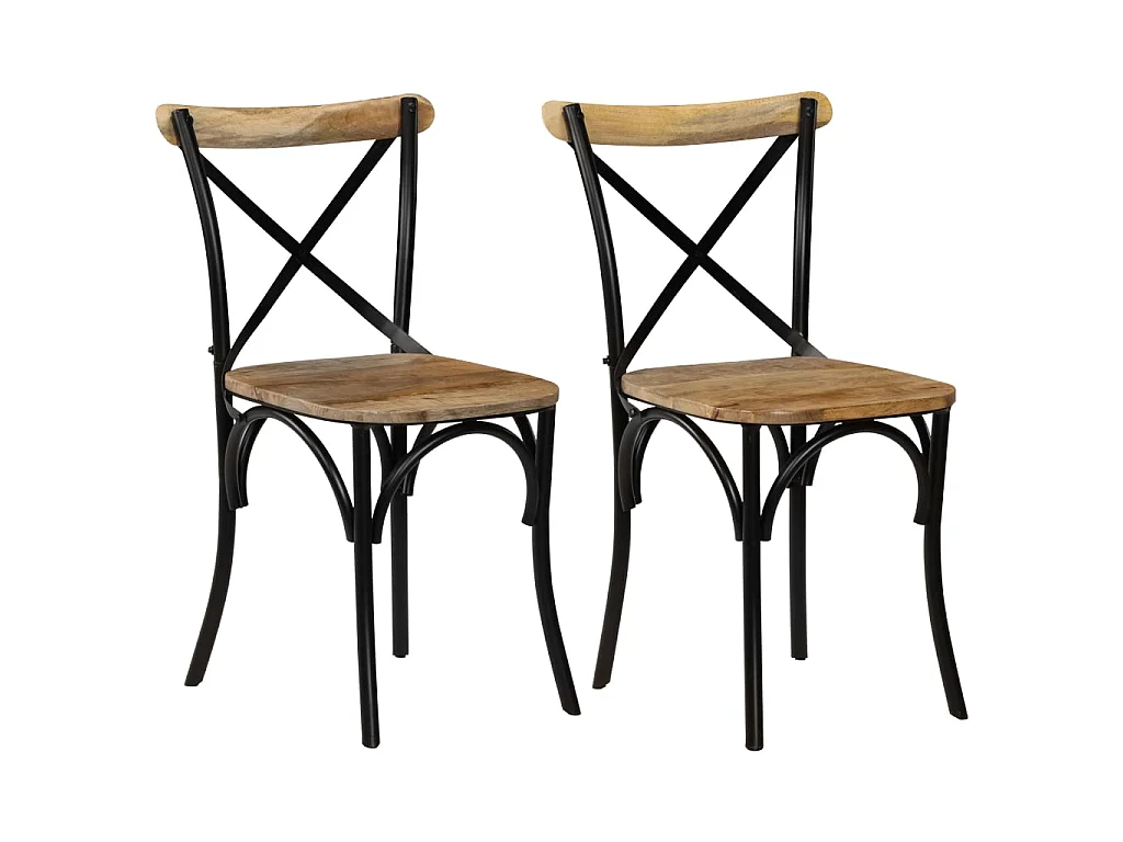Chaises à dossier croisé lot de 2 noir bois de manguier solide