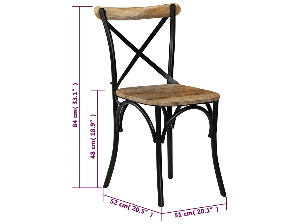 Chaises à dossier croisé lot de 2 noir bois de manguier solide