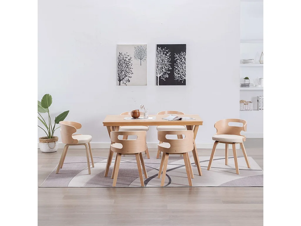 Chaises à manger lot de 6 crème bois courbé et similicuir