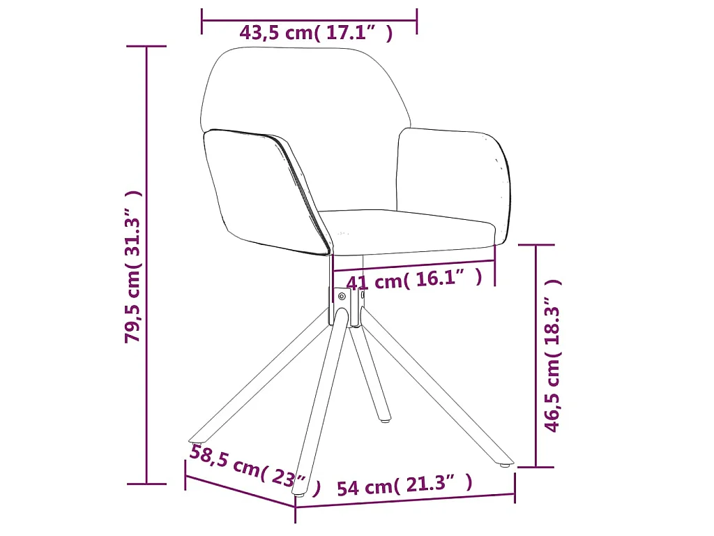 Chaises pivotantes à manger lot de 2 Noir Velours