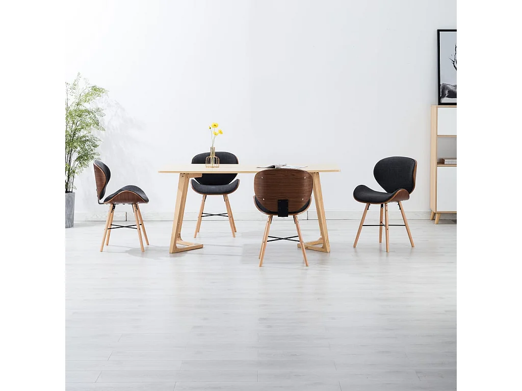 Eetkamerstoelen 4 st stof en gebogen hout donkergrijs