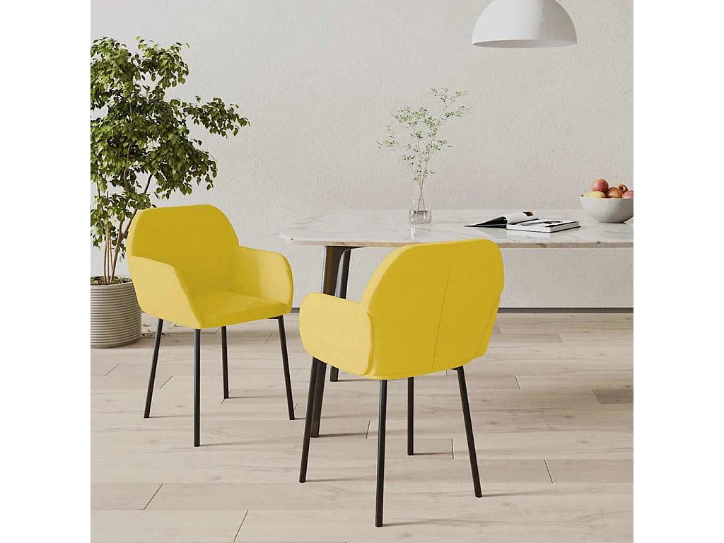 Chaises à manger lot de 2 Jaune Velours
