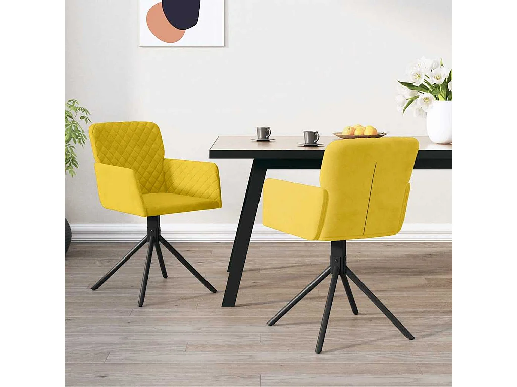 Chaises pivotantes à manger lot de 2 Jaune Velours