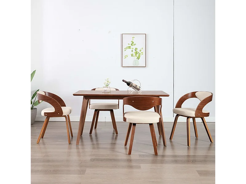 Chaises à manger lot de 4 crème bois courbé et similicuir