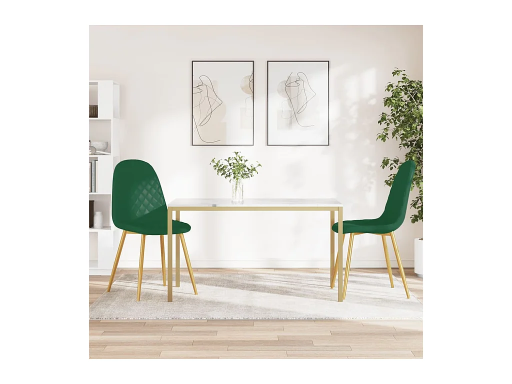Chaises à manger lot de 2 Vert foncé Velours