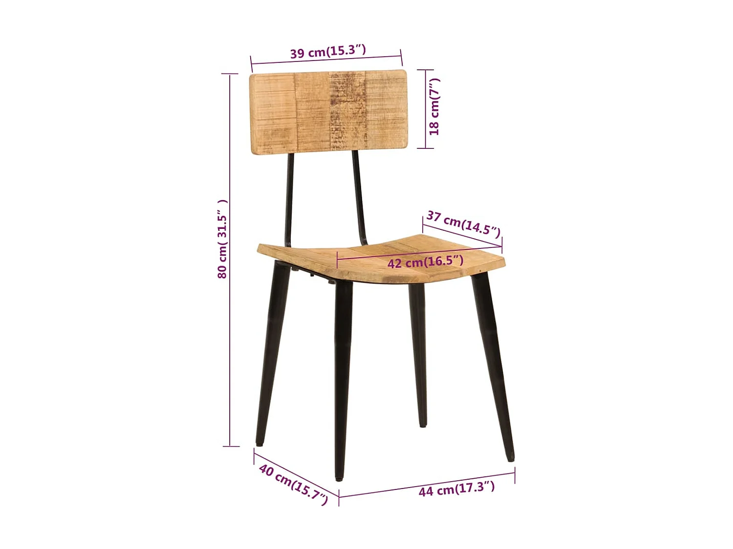 Eetkamerstoelen 2 st 44x40x80 cm massief mangohout