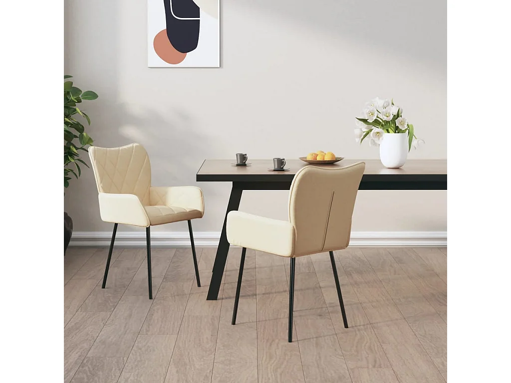 Eetkamerstoelen 2 st stof crèmekleurig