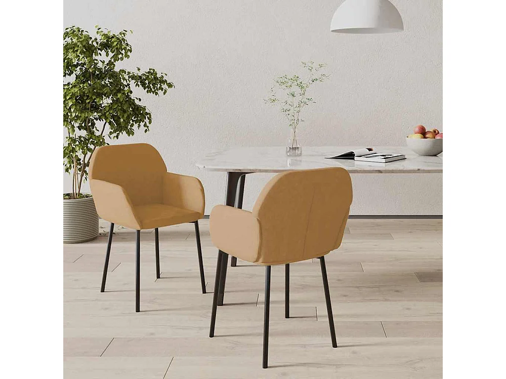 Chaises à manger lot de 2 Marron Velours