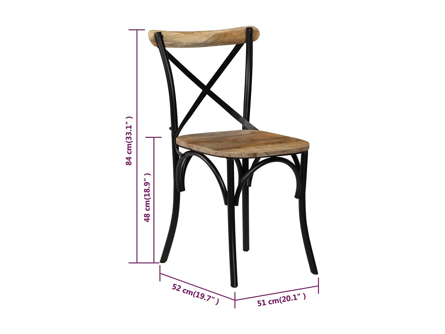 Cadeiras costas em cruz 6 pcs madeira mangueira maciça preto