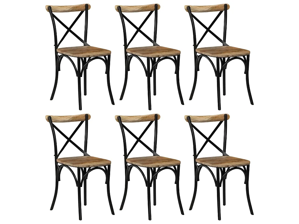 Chaises à dossier croisé lot de 6 noir bois de manguier massif