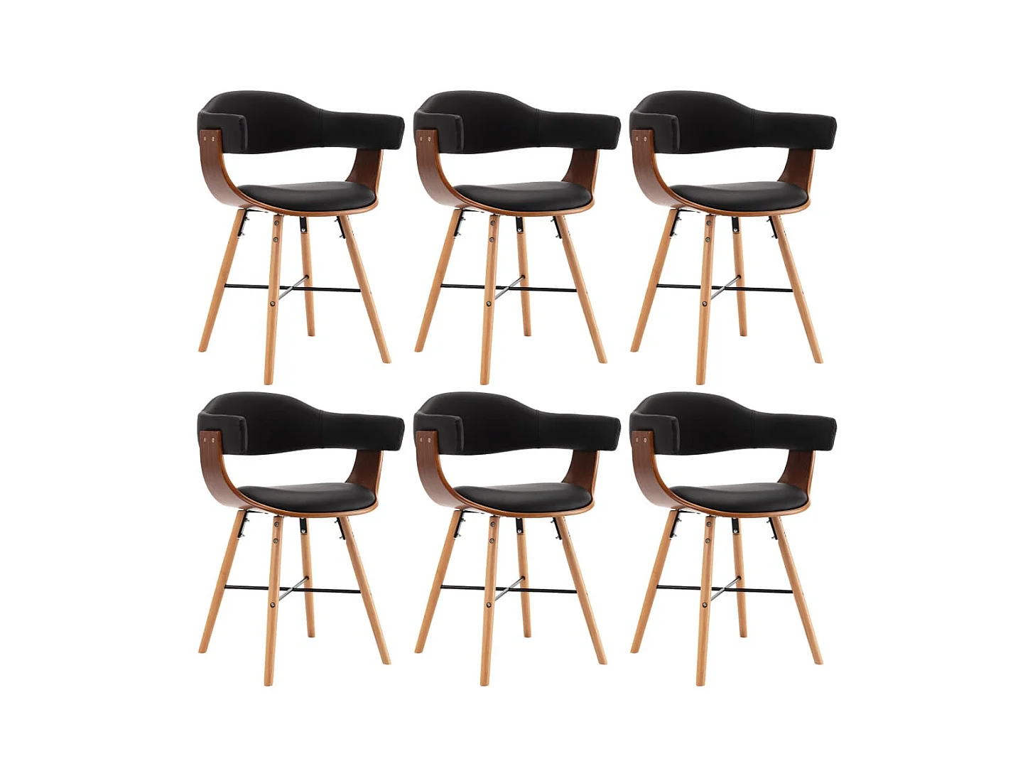 Chaises à manger lot de 6 noir similicuir et bois courbé