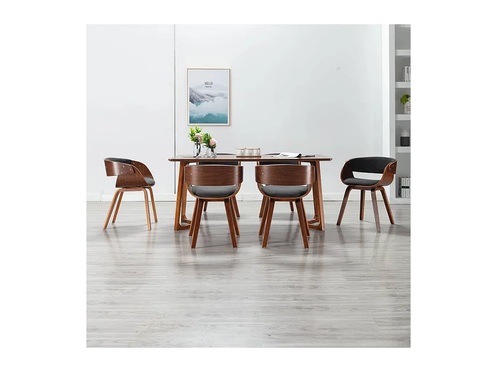 Chaises à manger lot de 6 gris bois courbé et tissu