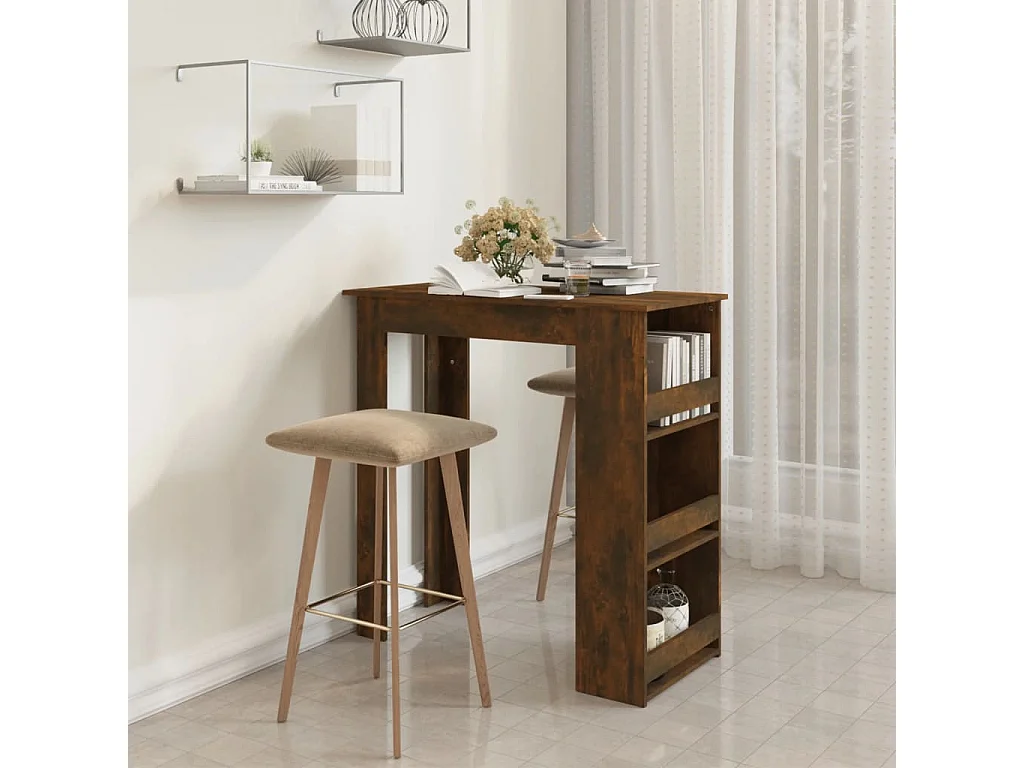 Table de bar et étagère de rangement Chêne fumé 102x50x103,5 cm