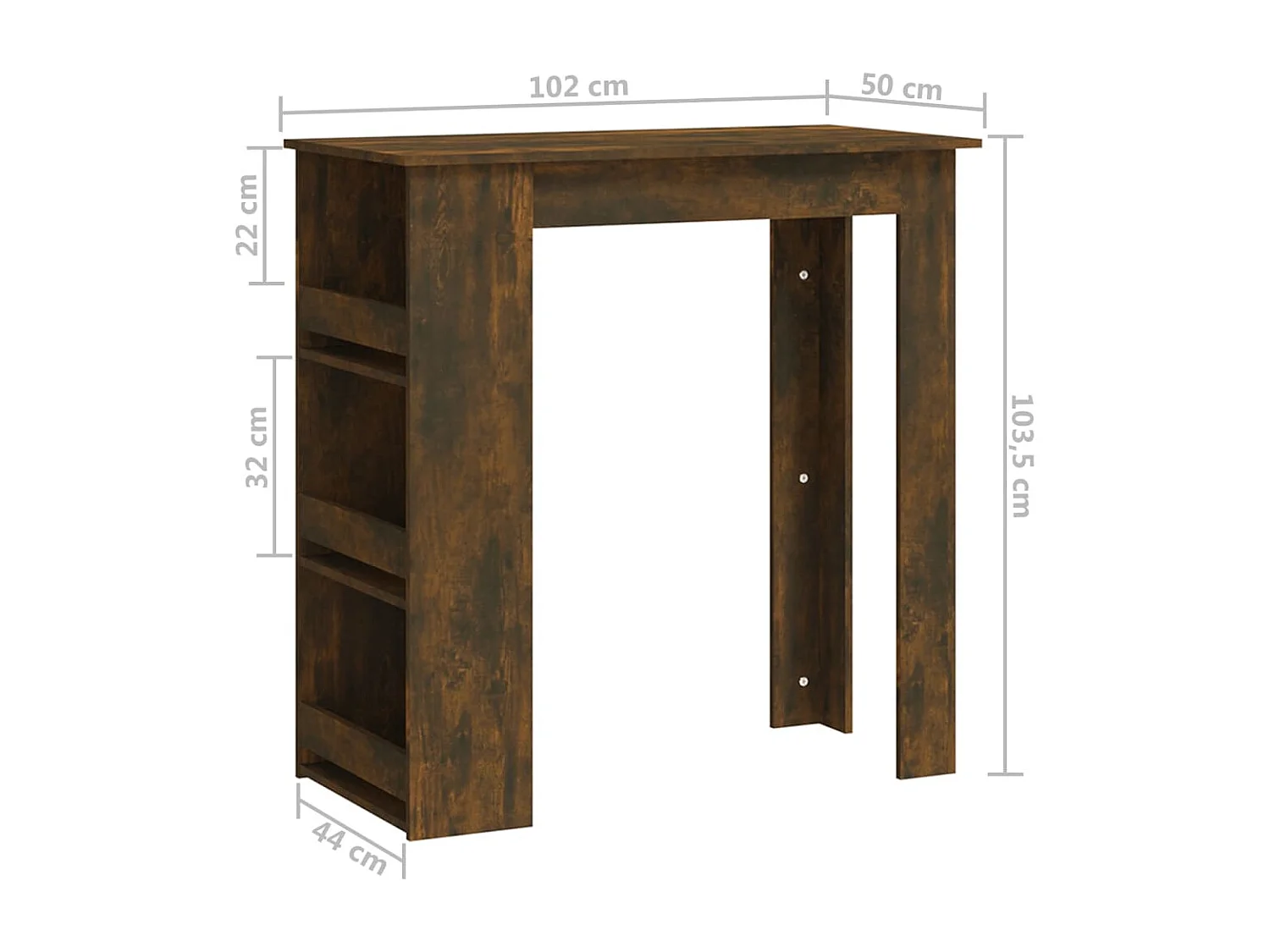 Table de bar et étagère de rangement Chêne fumé 102x50x103,5 cm