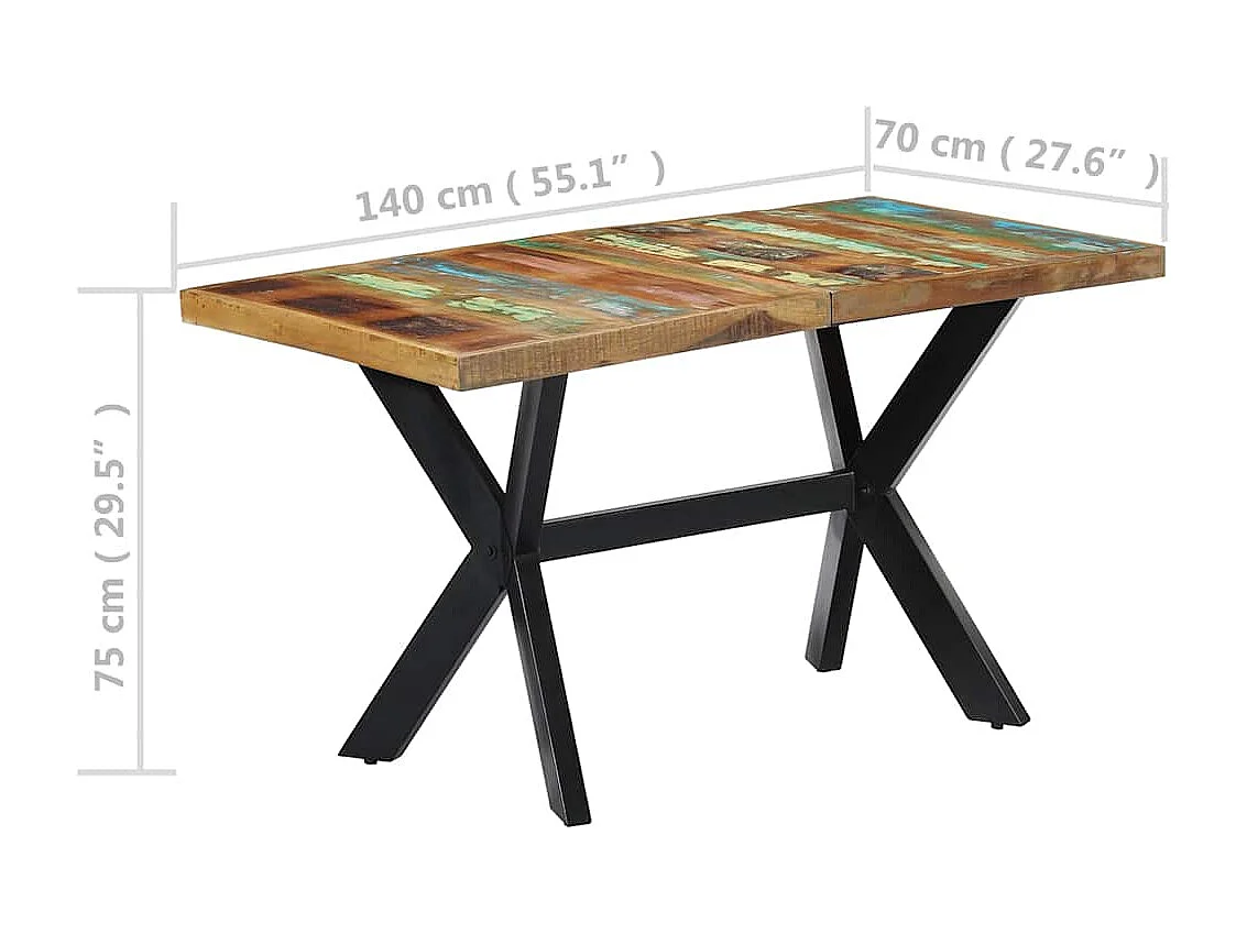 Eettafel 140x70x75 cm massief gerecycled hout