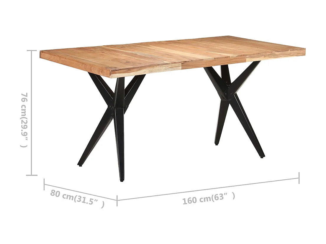 Mesa de comedor de madera maciza de acacia 160x80x76 cm
