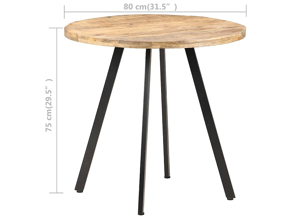 Table de salle à manger 80 cm Bois de manguier brut