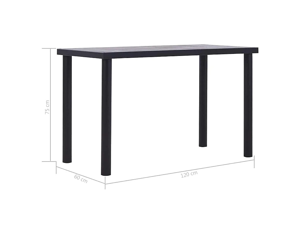 Tavolo da Pranzo Nero e Grigio Cemento 120x60x75 cm in MDF