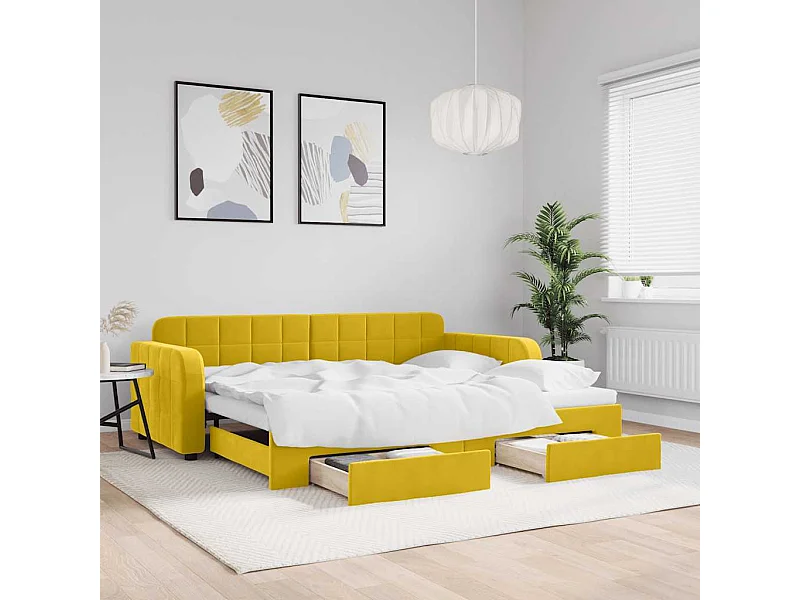 Divano Letto Estraibile con Cassetti Giallo 90x200cm in Velluto