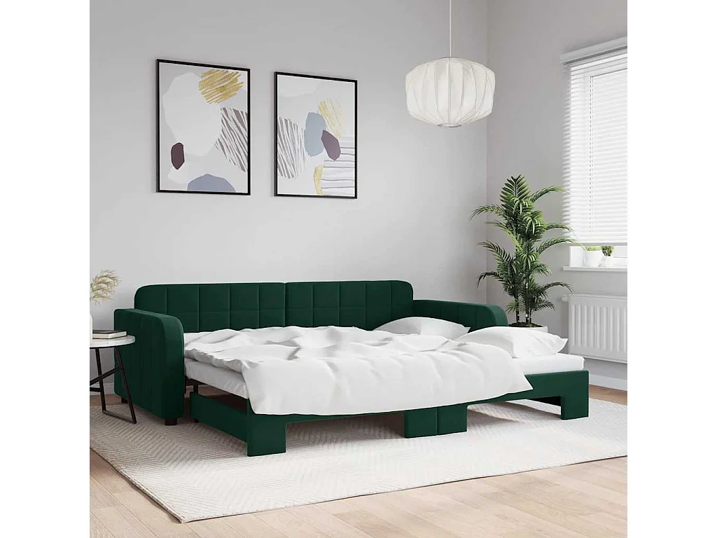 Lit de jour avec gigogne sans matelas vert foncé 90x200 cm