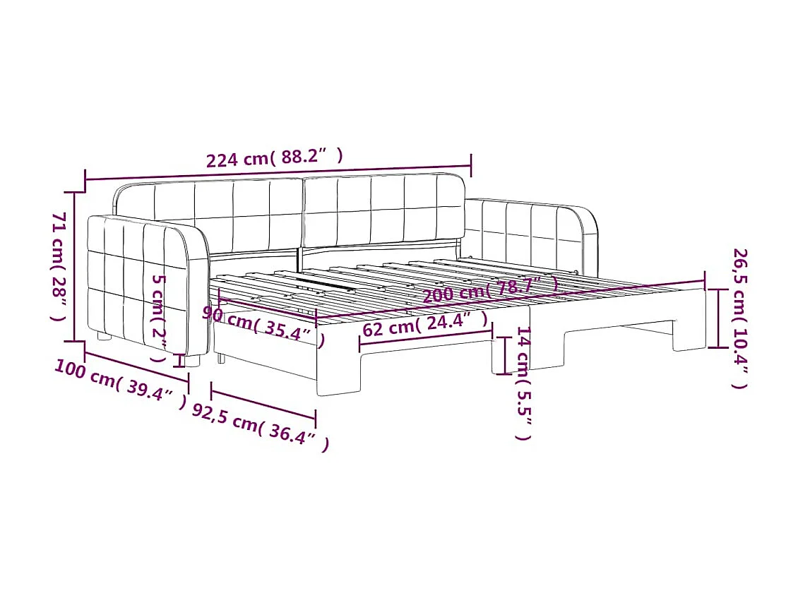 Lit de jour avec gigogne sans matelas vert foncé 90x200 cm