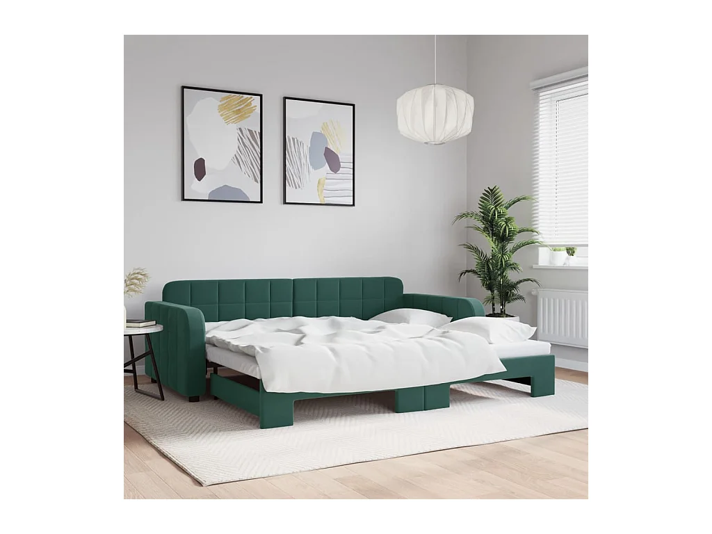 Lit de jour avec gigogne sans matelas vert foncé 90x200 cm