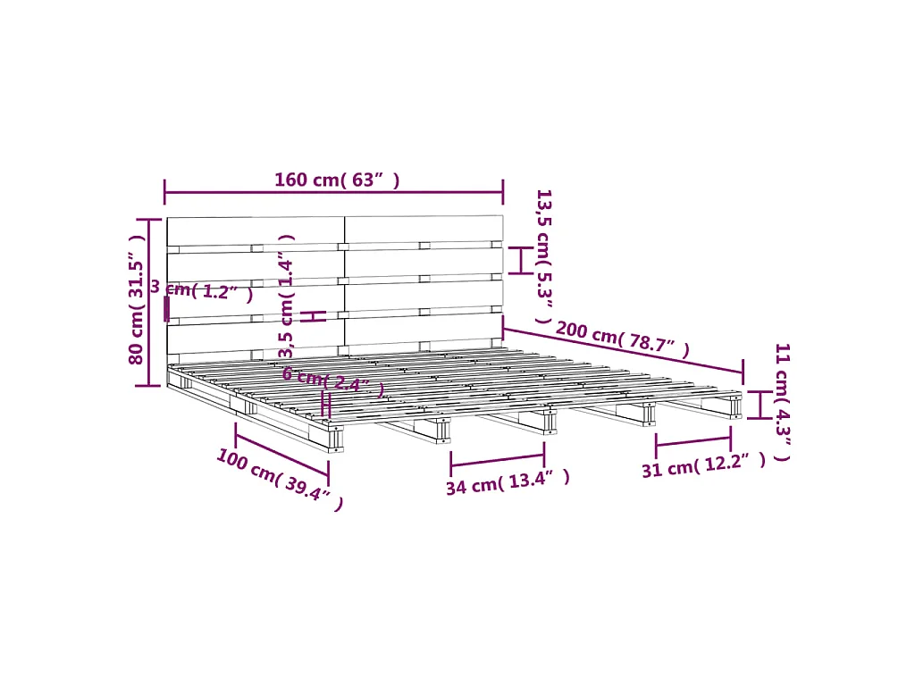 Giroletto senza Materasso 160x200 cm in Legno Massello di Pino